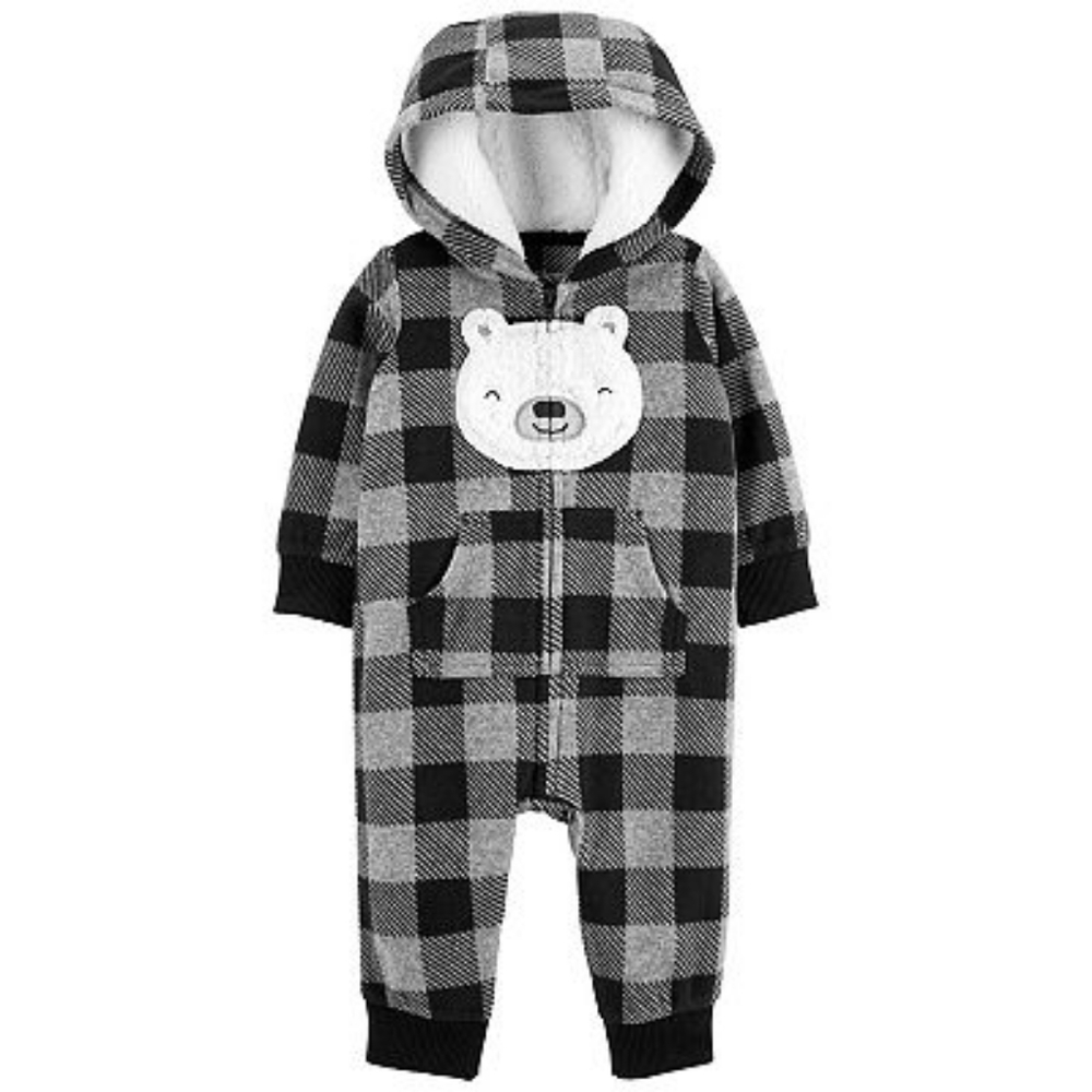 Baby Boy Carter's Buffalo Check Bear Fleece Jumpsuit Coverall, Size 24 months